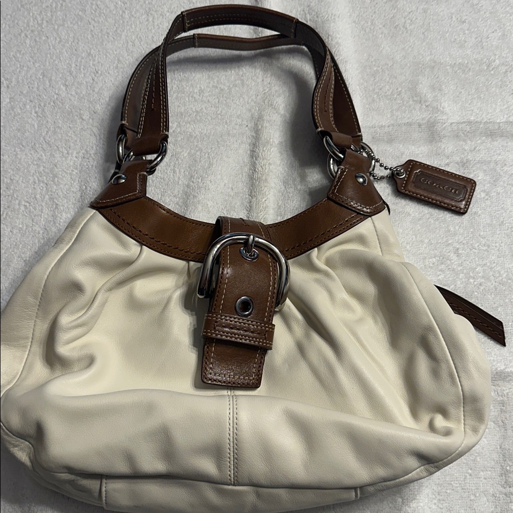 Coach Cream and Brown Leather Hobo Bag